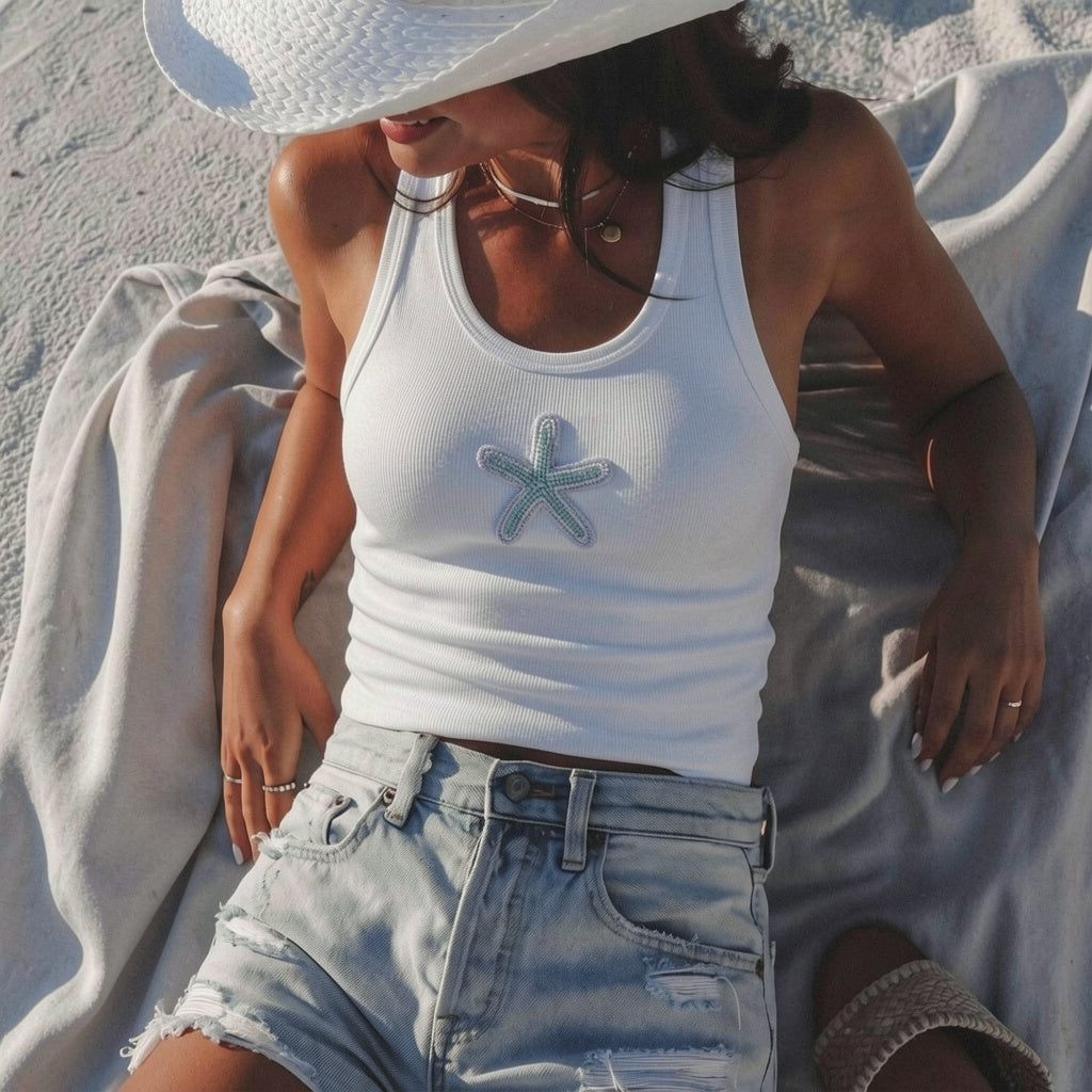Blue Starfish Beaded Tanktop