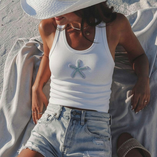 Blue Starfish Beaded Tanktop